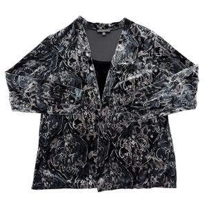 Elementz Top Womens Size‎ XL Black Gray Burnout Velvet Built In Shirt Open Front